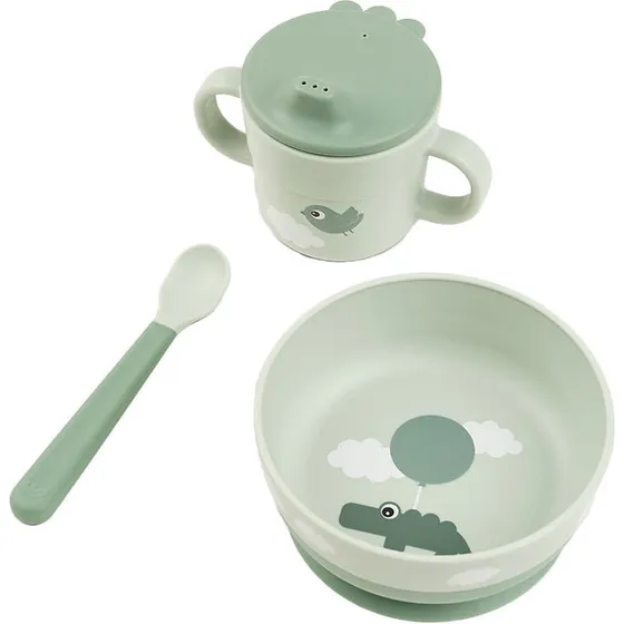 Done by Deer Foodie første spisesæt – Happy Clouds Grøn (sugekop)