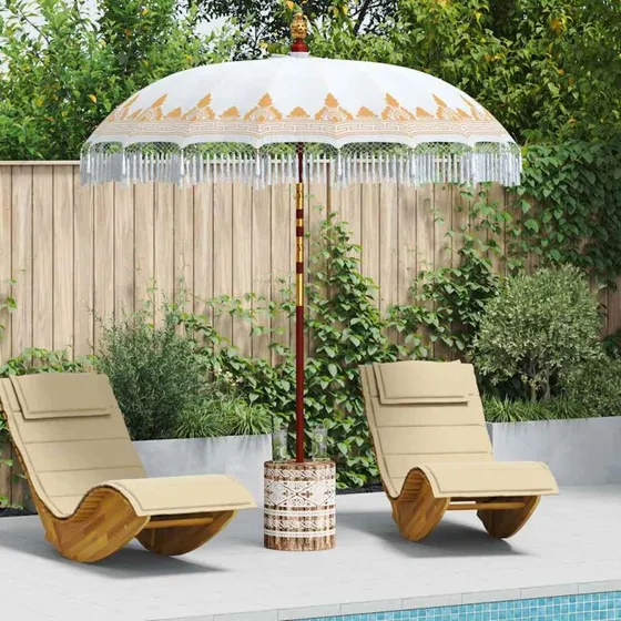 Balinesisk parasol creme 215x215x260 cm med base
