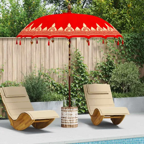 Balinesisk parasol rød 215x215x260 cm med base