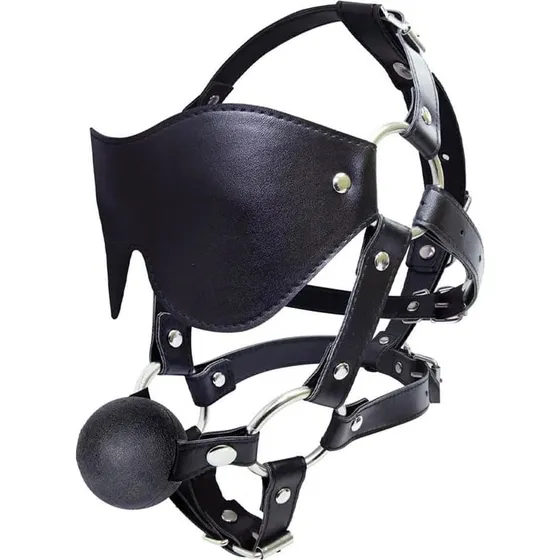 Mysterious Eye Mask Harness med Ball Gag i blødt kunstlæder