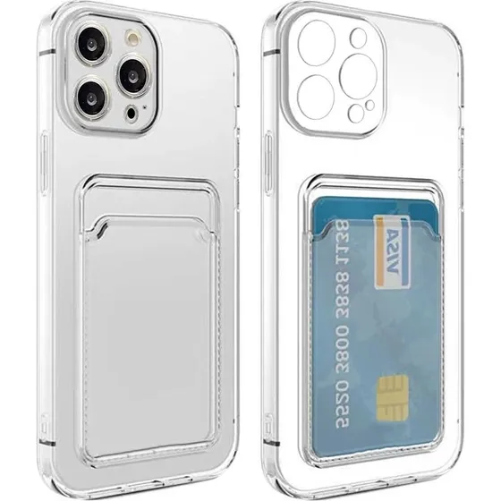 iPhone 15 Pro Stødbeskyttende Cover med Kortholder - Transparent