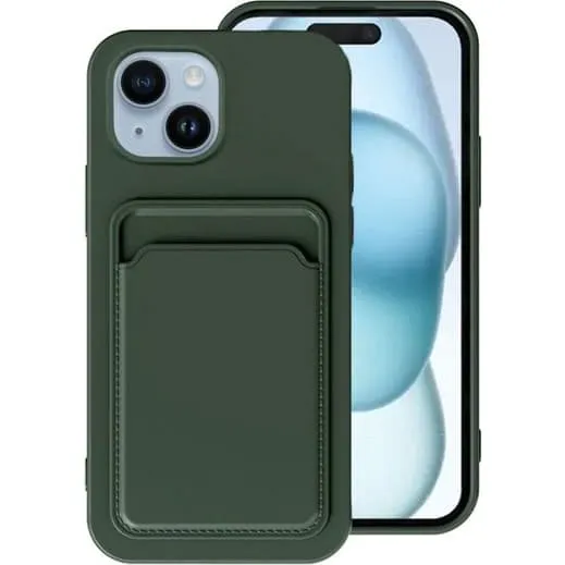 iPhone 15 Silikonetui med kortholder - Grøn