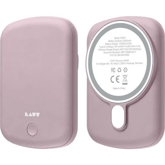 LAUT PW02 Powerbank 5000 mAh med trådløs opladning - Pink