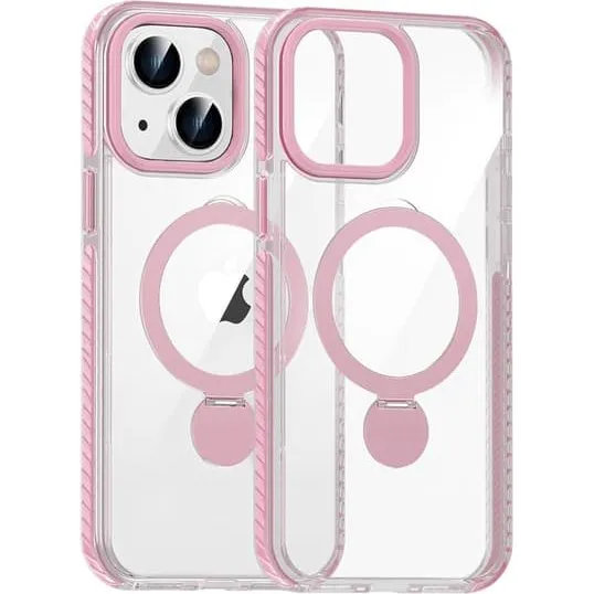 MagSafe Cover til iPhone 15 - Transparent Pink med Ringholder