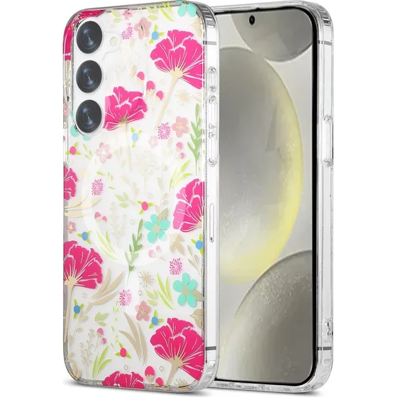 Samsung Galaxy S23 Mobilskal Magnet - Blomster Rød/Grøn
