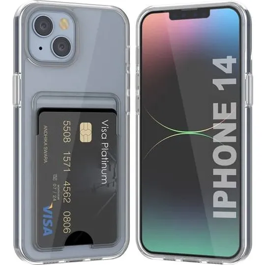 Rvelon iPhone 14 Mobilcover med kortholder - Gennemsigtig TPU