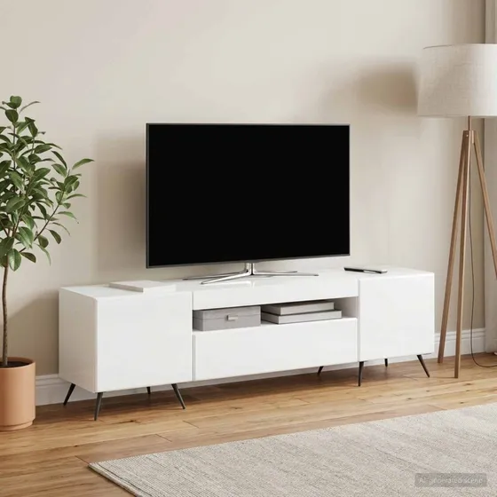 vidaXL LED TV-skab i hvid højglans og konstrueret træ