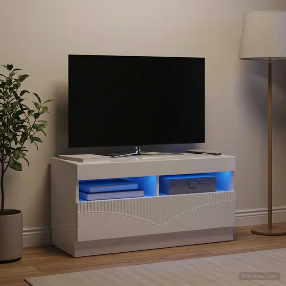 vidaXL LED TV-skab i hvid højglans og konstrueret træ