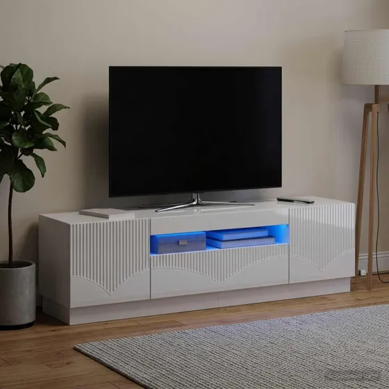 vidaXL LED TV-skab i hvid højglans og konstrueret træ