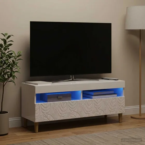 vidaXL LED TV-skab i hvid højglans og konstrueret træ