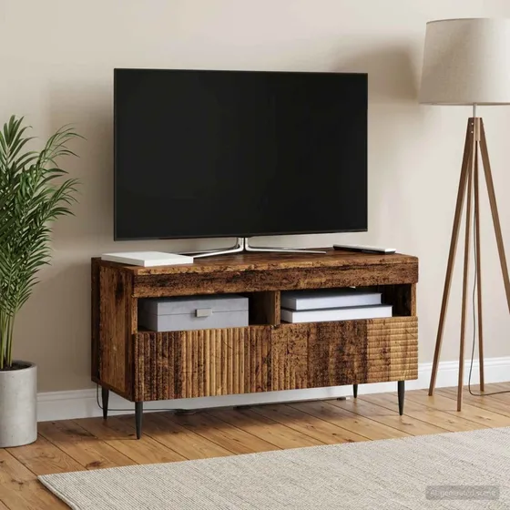 vidaXL LED TV-skab HAARLEM - Gammelt træ, 81 x 35 x 43 cm