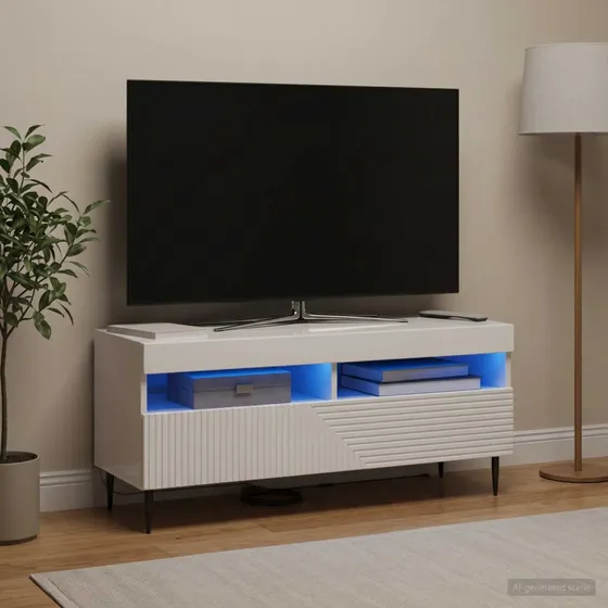 vidaXL HAARLEM LED TV-skab i hvid højglans - 100 x 35 x 43 cm