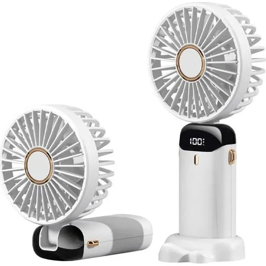 Lydløs sammenklappelig håndholdt ventilator med base - Hvid
