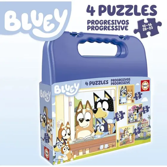 Educa Bluey Kuffert med 4 Puslespil (12-25 brikker)