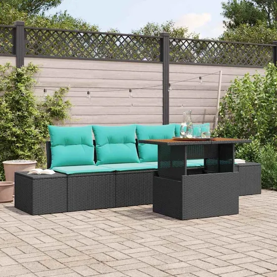 vidaXL Havesofasæt 5 dele i sort polyrattan