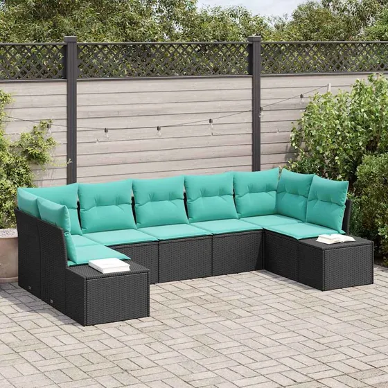 vidaXL Havesofa Sæt 7 stk. Sort og Turkis Polyrattan