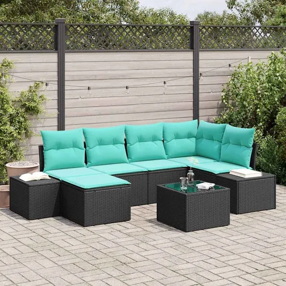 vidaXL Havesofasæt 6 stk. i sort og turkis polyrattan
