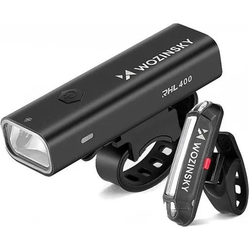 Wozinsky WSBLB2 Cykellygte Sæt - 400 lm Forlys & Baglys - Sort