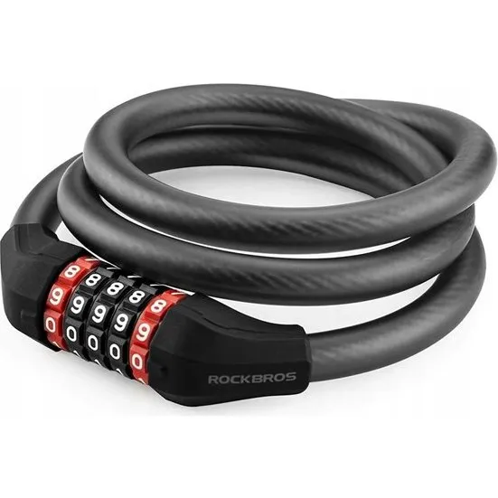 Rockbros RKS507-1BK Cykellås med 5-cifret kombination, 1.8m - Sort
