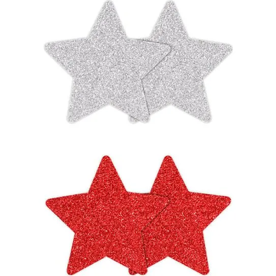 Pretty Pasties Glitter Stars Red & Silver - 2 par nipple covers