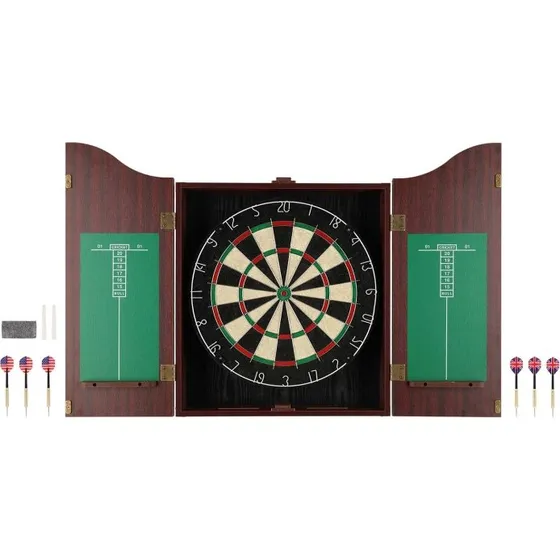 Atom Dartskiveskabssæt med sisal-dartbord og tilbehør