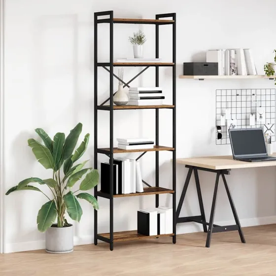 Bogreol i gammelt træ 40x30x85 cm - industrielt look