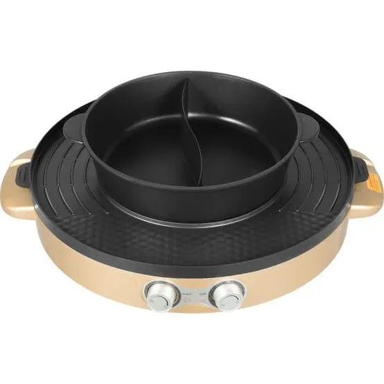 Elektrisk 2-i-1 Hotpot & Grill, 2200W, Guld, 44 cm