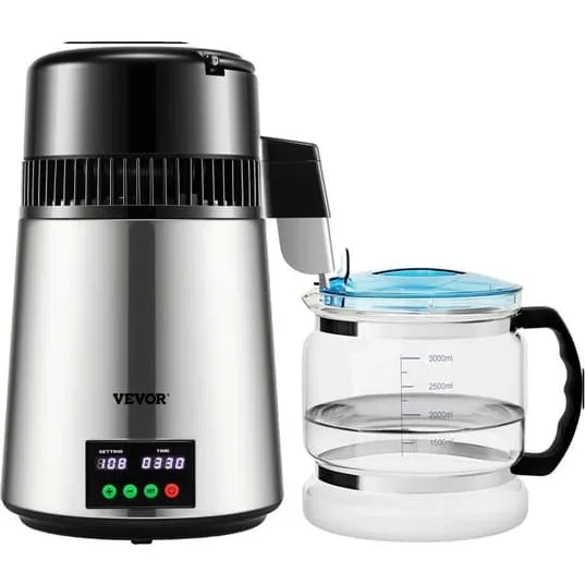 Vanddestillator i 304 rustfrit stål, 1,1L/t, Sølv