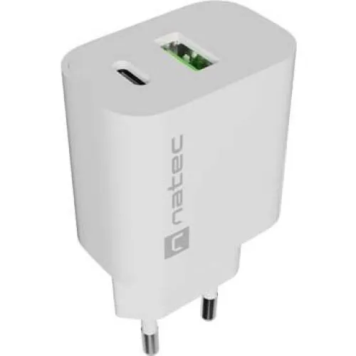 NATEC Ribera 20W USB-vægoplader med USB-C og USB-A - Hvid