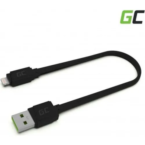 Green Cell USB-A til Lightning fladt kabel, 25 cm, sort