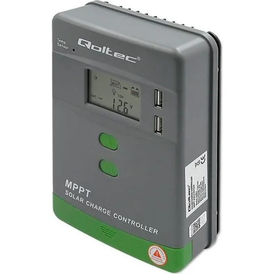 Qoltec MPPT Solcelleregulator 20A 12/24V med LCD og 2x USB