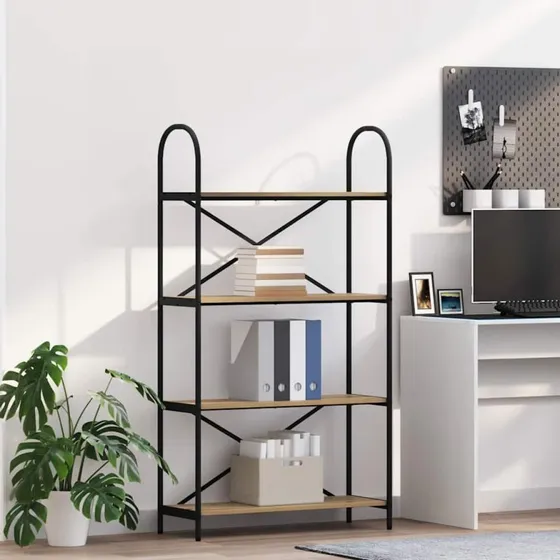 Bogreol Artisan i egetræ 80 x 30 x 146 cm – sort stålramme