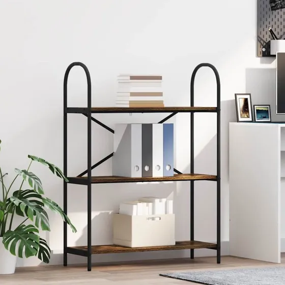 Bogreol Røget eg 80x30x109 cm – minimalistisk stålramme