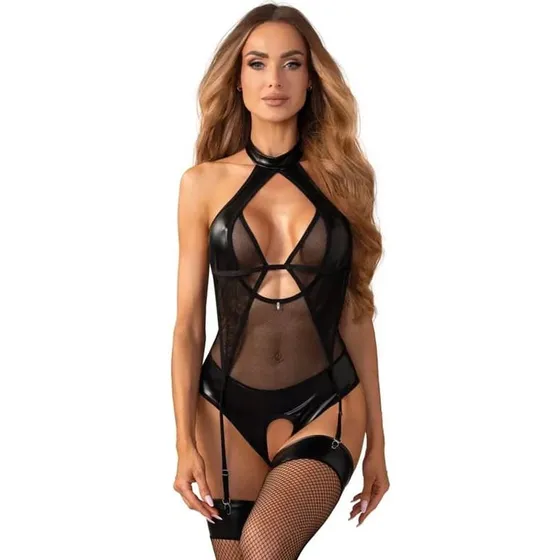 Obsessive Dominna Crotchless Teddy - Sort