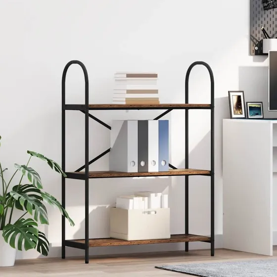 Bogreol i konstrueret træ & sort stål 80x30x109 cm