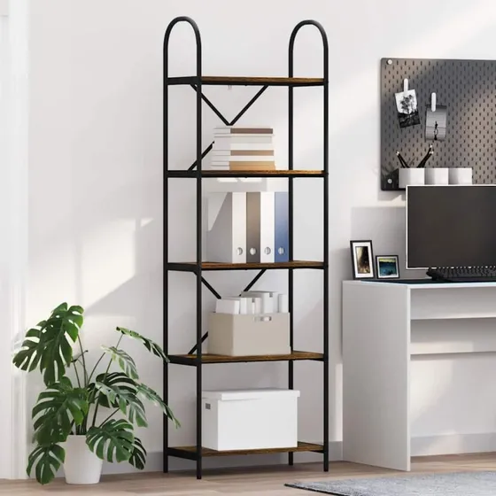 Bogreol Røget eg 60x30x183 cm – minimalistisk stålramme