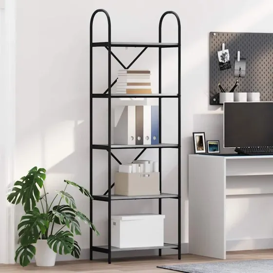 Bogreol 60x30x183 cm Grå Sonoma med sort stel