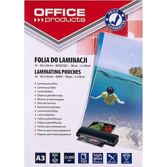 OFFICE PRODUCTS A3 Lamineringslommer, 2 x 100 mikron, 100 stk.