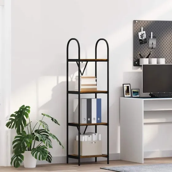 Bogreol Røget eg 40x30x146 cm - Konstrueret træ & stål