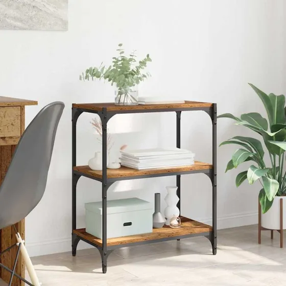 Industrielt bogskab i konstrueret træ og jern 60x33x70,5 cm