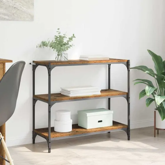 Industrielt bogskab i genbrugstræ og jern 80x33x70,5 cm