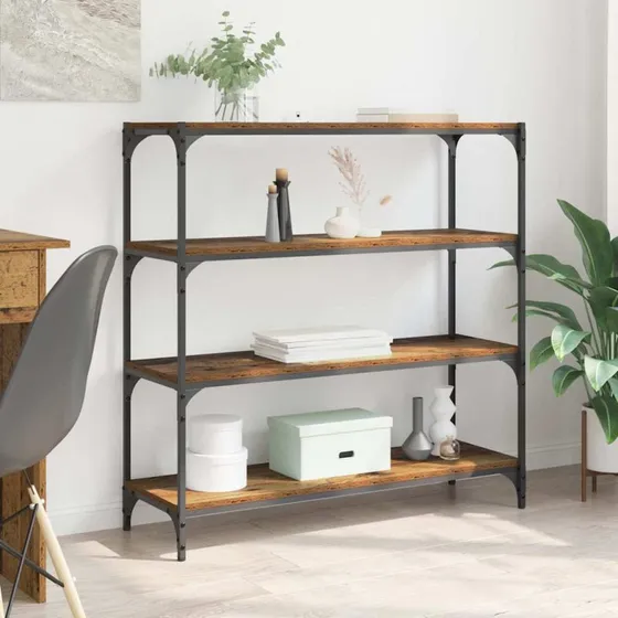 Bogskab i ingeniørtræ og jern 100x33x100 cm (sort)