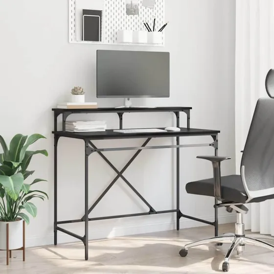 Skrivebord Sort Eg 100x50x90 cm – Industrielt konstrueret træ