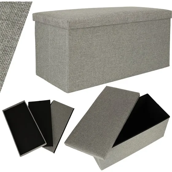 Sammenklappelig puf med opbevaring, grå, 76x38x38 cm