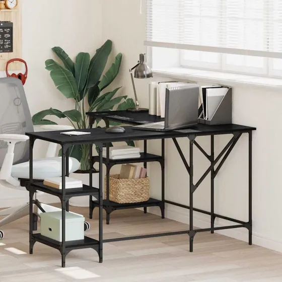 L-formet skrivebord Sort Eg 139x139x75 cm – Industrielt