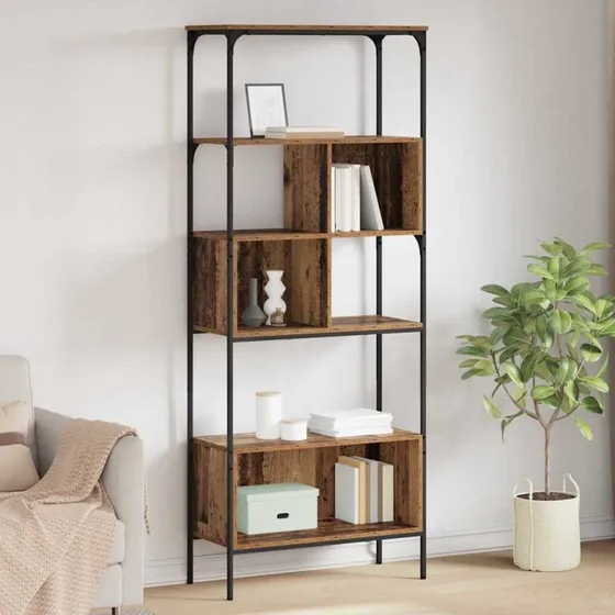 Bogreol i gammelt træ 76×33×188,5 cm – sort