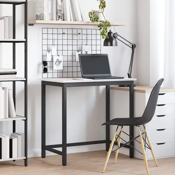 Hvidt skrivebord 80x50x77 cm i ingeniørtræ og stål