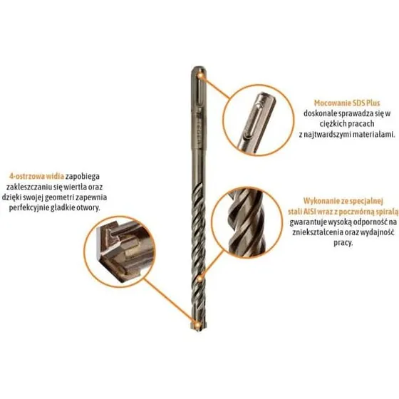 SDS PLUS 4-bladet Hårdmetalbetonbor 20x800 mm til tegl