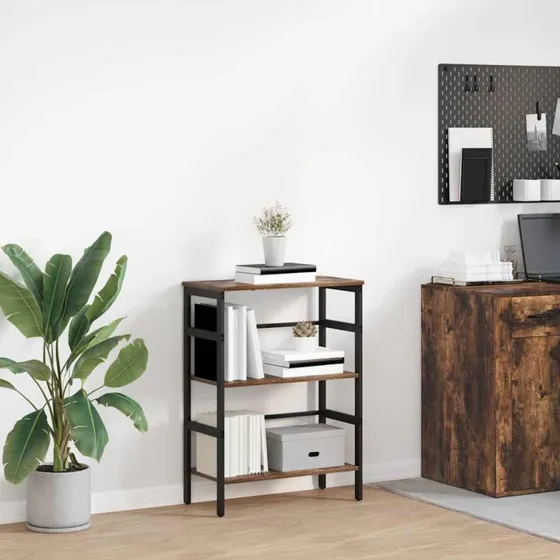 Industriel bogreol i røget eg 60x29,5x81 cm