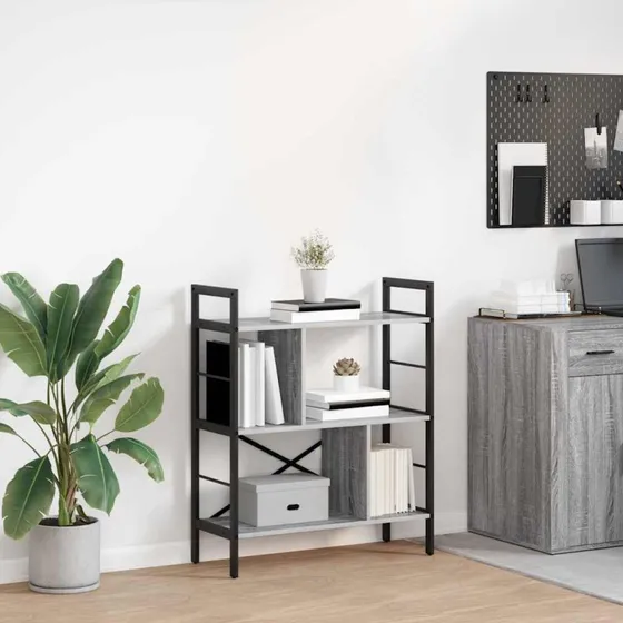 Bogreol Grå Sonoma 75x30x91 cm – Industriel stålramme